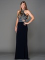 AC804 Halter Jeweled Top Evening Dress - Navy, Front View Thumbnail