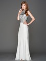 AC804 Halter Jeweled Top Evening Dress - Off White, Front View Thumbnail