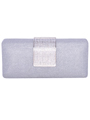 C028 Silver Glitering Evening Clutch with Rhinestone Clip - Silver, Front View Thumbnail