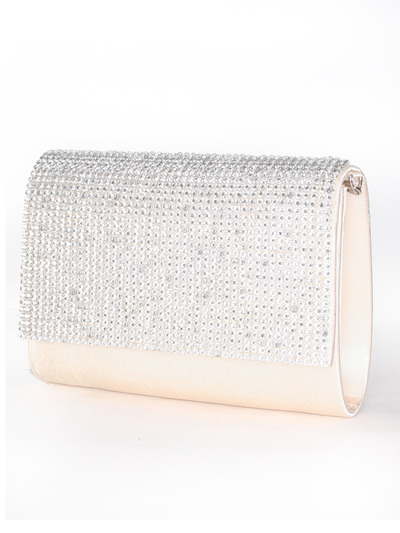 C033 Rhinestone Studded Face Evening Clutch - Champagne, Front View Medium