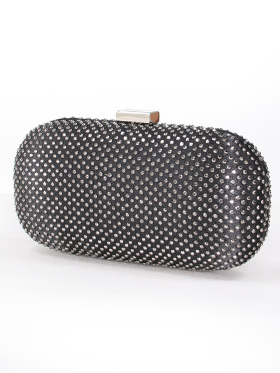 C039 Sparkling Oval Hard Shell Evening Clutch - Black, Front View Medium
