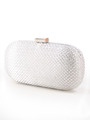 C039 Sparkling Oval Hard Shell Evening Clutch - Silver, Front View Thumbnail
