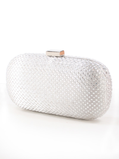 C039 Sparkling Oval Hard Shell Evening Clutch - Silver, Front View Medium