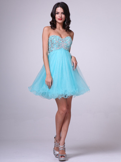 C1033 Strapless Sweetheart Homecoming Dress - Mint, Front View Medium