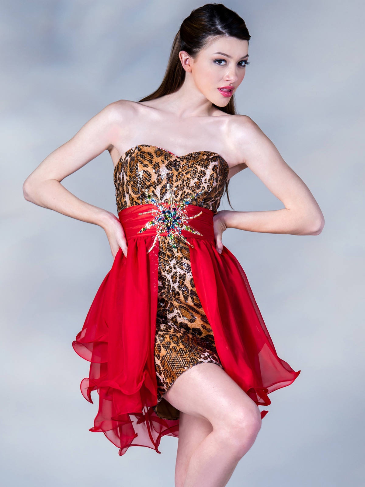 Leopard Print and Red Overlay Short Prom Dress - Sung Boutique L.A.