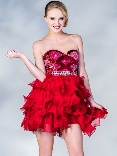 C11894 Red Sweetheart Short Prom Dress - Red, Front View Medium