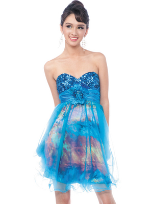 C125PRINT Sequin Top Prom Dress, Turquoise