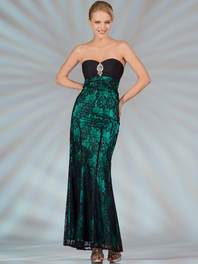 C1290 Lace Evening Dress - Black Jade, Front View Medium