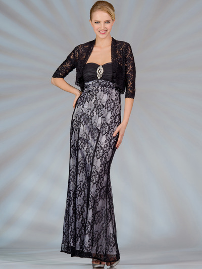 C1290 Lace Evening Dress - Black White, Alt View Medium
