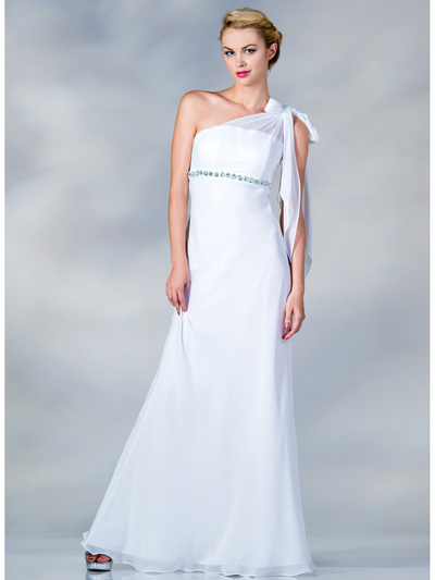 C1294 One Shoulder Chiffon Evening Dress - Off White, Front View Medium