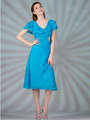 C1297 Flowy Chiffon Cocktail Dress - Blue, Front View Thumbnail