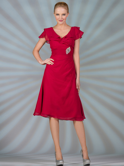 C1297 Flowy Chiffon Cocktail Dress - Red, Front View Medium