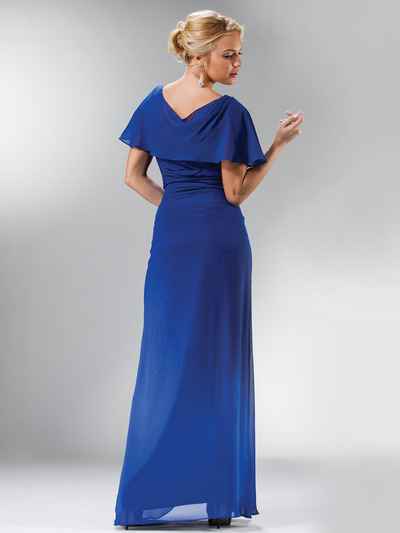 C1299 Chiffon Sleeves Evening Dress - Royal, Back View Medium