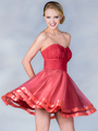 C1360 Pleated Cocktail Dress - Coral, Front View Thumbnail