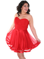 C1360 Pleated Cocktail Dress - Red, Front View Thumbnail