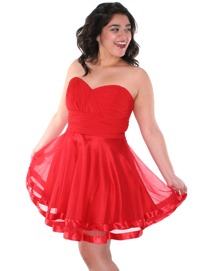 C1360 Pleated Cocktail Dress - Red, Front View Medium