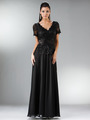 C1452 Embellished Short Sleeve Chiffon MOB Dress - Black, Front View Thumbnail