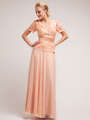C1452 Embellished Short Sleeve Chiffon MOB Dress - Champagne, Front View Thumbnail