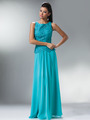 C1453 Embellished Bodice Chiffon Evening Dress - Aqua, Front View Thumbnail