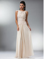 C1453 Embellished Bodice Chiffon Evening Dress - Champagne, Front View Thumbnail