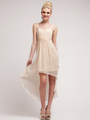 C1458 Spaghetti Straps High-Low Cocktail Dress - Champagne, Front View Thumbnail