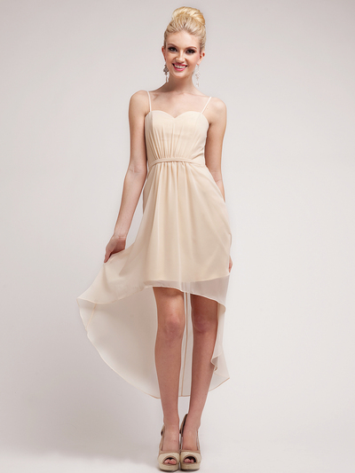 C1458 Spaghetti Straps High-Low Cocktail Dress - Champagne, Front View Medium