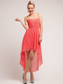 C1458 Spaghetti Straps High-Low Cocktail Dress - Coral, Front View Thumbnail