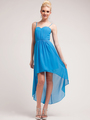 C1458 Spaghetti Straps High-Low Cocktail Dress - Ocean Blue, Front View Thumbnail