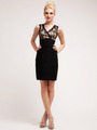 C1462 Lace & Gold Satin Top Little Black Dress - Black, Front View Thumbnail