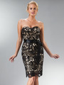 C1467 Strapless Sweetheart Lace Ovelay Cocktail Dress - Black Nude, Front View Thumbnail