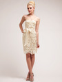 C1467 Strapless Sweetheart Lace Ovelay Cocktail Dress - Gold, Front View Thumbnail