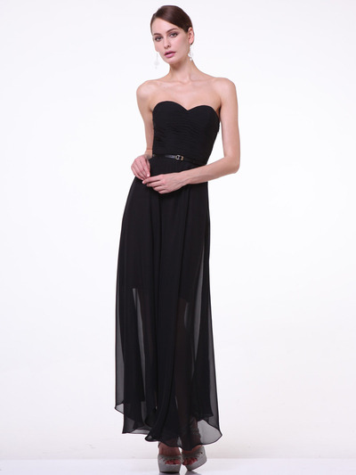 C1472 Strapless Pleated Sweetheart Evening Dress - Black, Front View Medium
