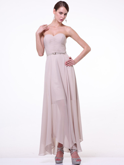 C1472 Strapless Pleated Sweetheart Evening Dress - Champagne, Front View Medium