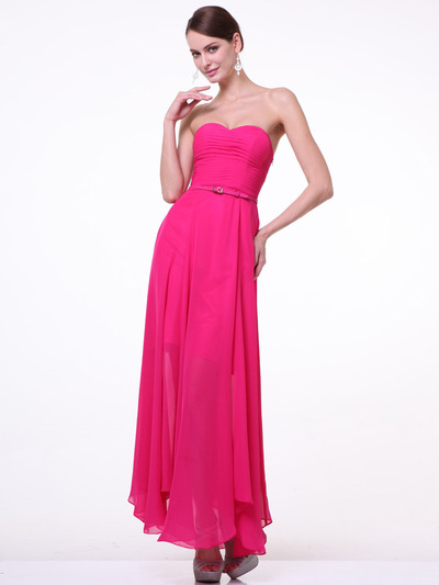 C1472 Strapless Pleated Sweetheart Evening Dress - Fuchsia, Front View Medium
