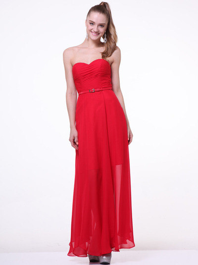 C1472 Strapless Pleated Sweetheart Evening Dress - Red, Front View Medium