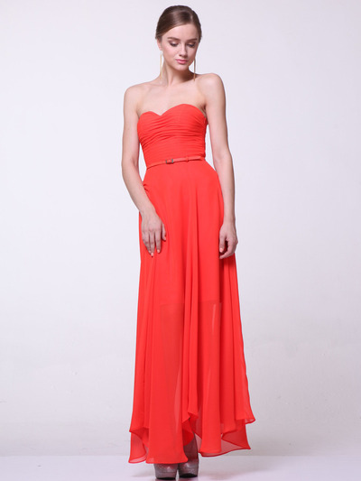 C1472 Strapless Pleated Sweetheart Evening Dress - Tangerine, Front View Medium