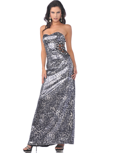 C1536 Strapless Dazzling Leopard Print Evening Dress - Print, Front View Medium