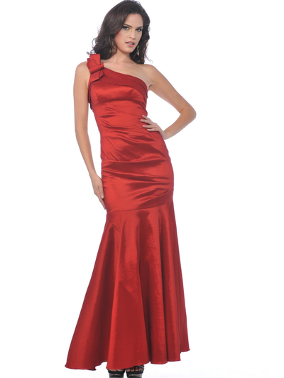 C1730 Vintage Evening Dress with Flare Hem - Red, Front View Medium