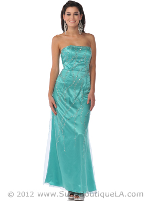 C1758 Mint Strapless Bead and Sequin Lace Overlay Evening Dress, Mint