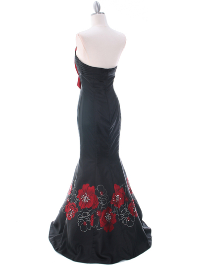 C1801 Black/Red Print Evening Dress - Print, Back View Medium