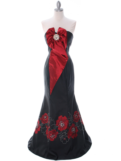 C1801 Black/Red Print Evening Dress - Print, Front View Medium