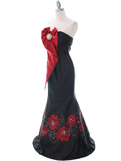 C1801 Black/Red Print Evening Dress - Print, Alt View Medium