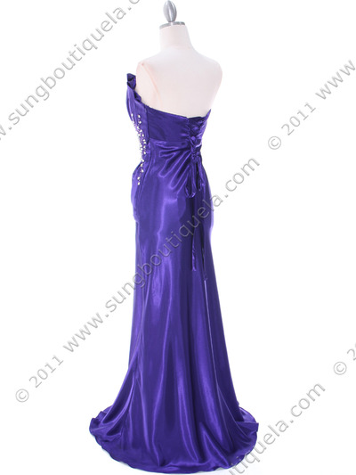 C1808 Purple Charmeuse Evening Dress - Purple, Back View Medium
