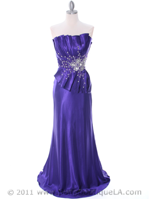 C1808 Purple Charmeuse Evening Dress, Purple