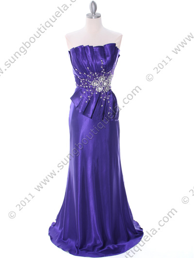 C1808 Purple Charmeuse Evening Dress - Purple, Front View Medium