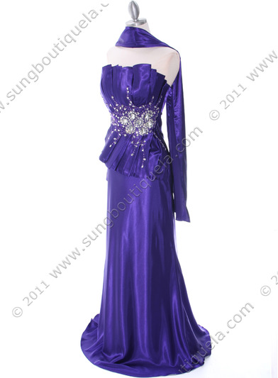 C1808 Purple Charmeuse Evening Dress - Purple, Alt View Medium