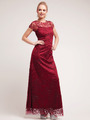 C1920 Lace Embroidery Evening Dress - Burgundy, Front View Thumbnail