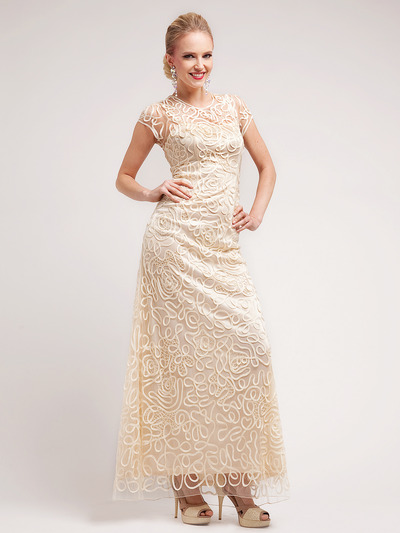 C1920 Lace Embroidery Evening Dress - Cream, Front View Medium