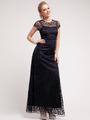 C1920 Lace Embroidery Evening Dress - Navy, Front View Thumbnail