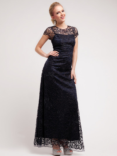 C1920 Lace Embroidery Evening Dress - Navy, Front View Medium